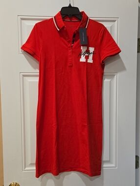 Tommy Hilfiger Bright Red Polo Dress with Contrast Collar